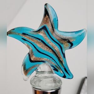 Wine Bottle Stopper Murano Style Art Glass Metallic Sea Star  - NIB